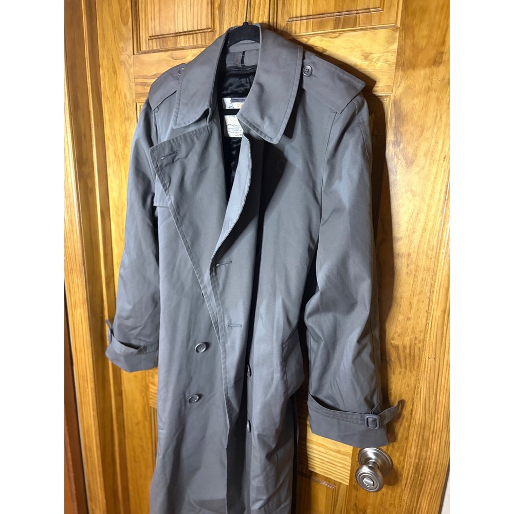 London Fog Mens Gray Trench Coat Vintage Maincoats Belted Liner 38 Reg USA Made - Picture 2 of 8